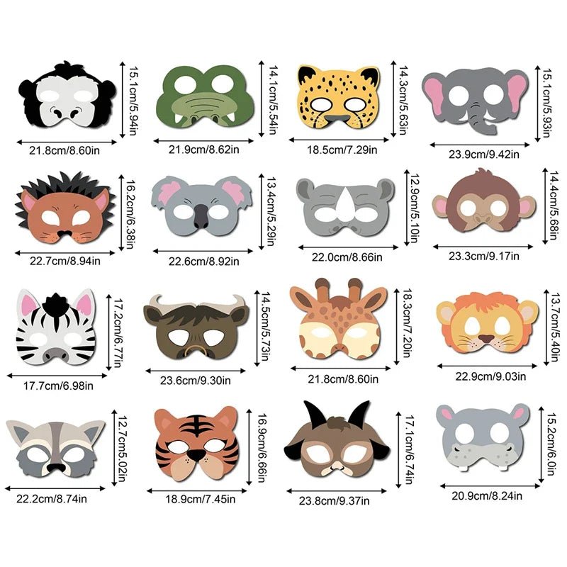 16pcs Jungle Animal Party Masks - Cake Pops Parties