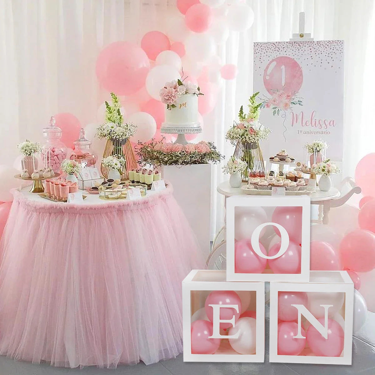 Décoration de boîte à ballons pour 1er anniversaire
