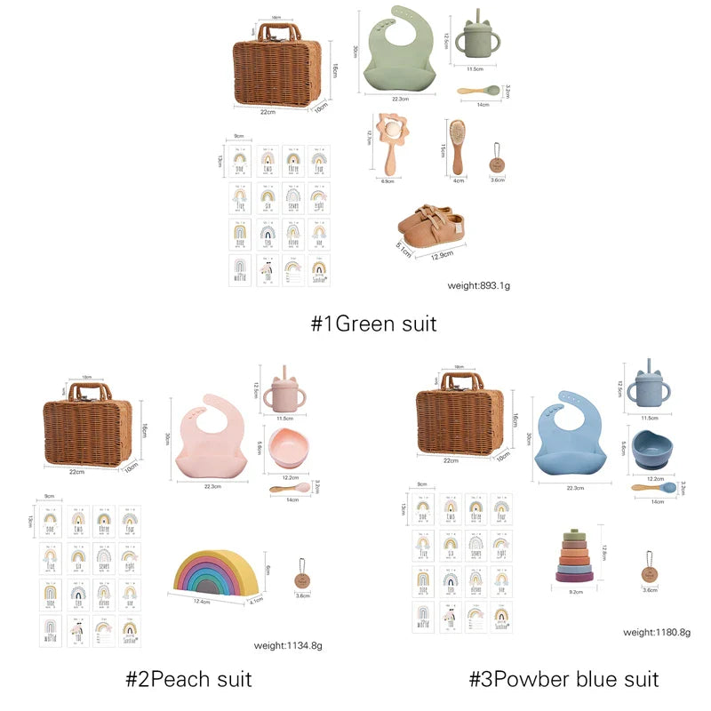 Ensemble de vaisselle pour bébé Bopoobo et d'empileur arc-en-ciel