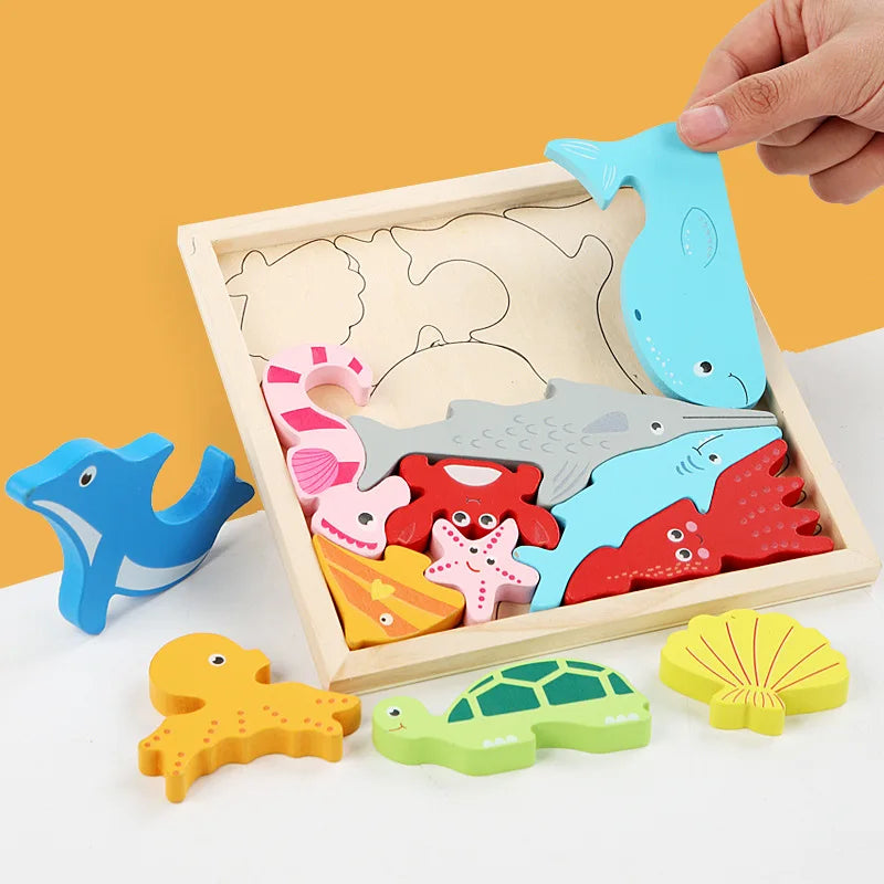 Jouets en bois puzzle 3D - Apprentissage éducatif de la préhension par la main pour bébé