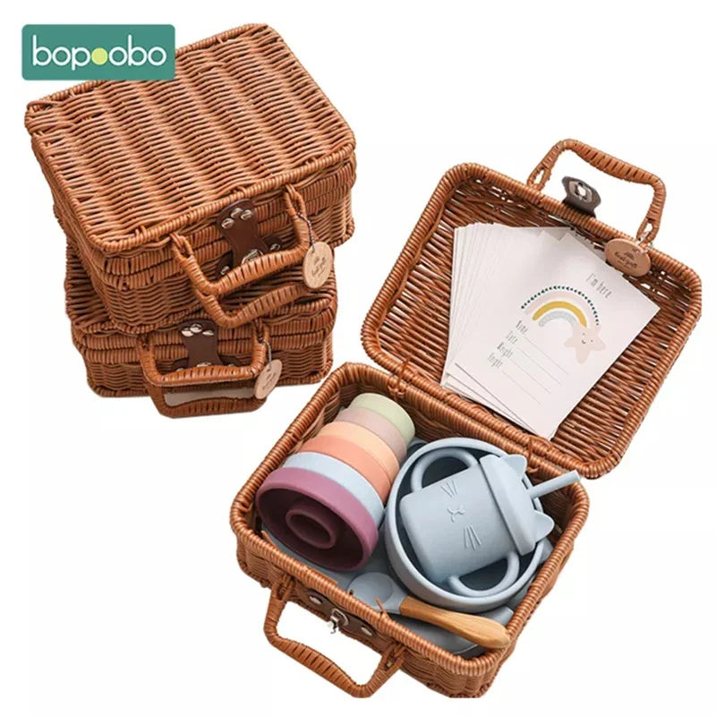Ensemble de vaisselle pour bébé Bopoobo et d'empileur arc-en-ciel