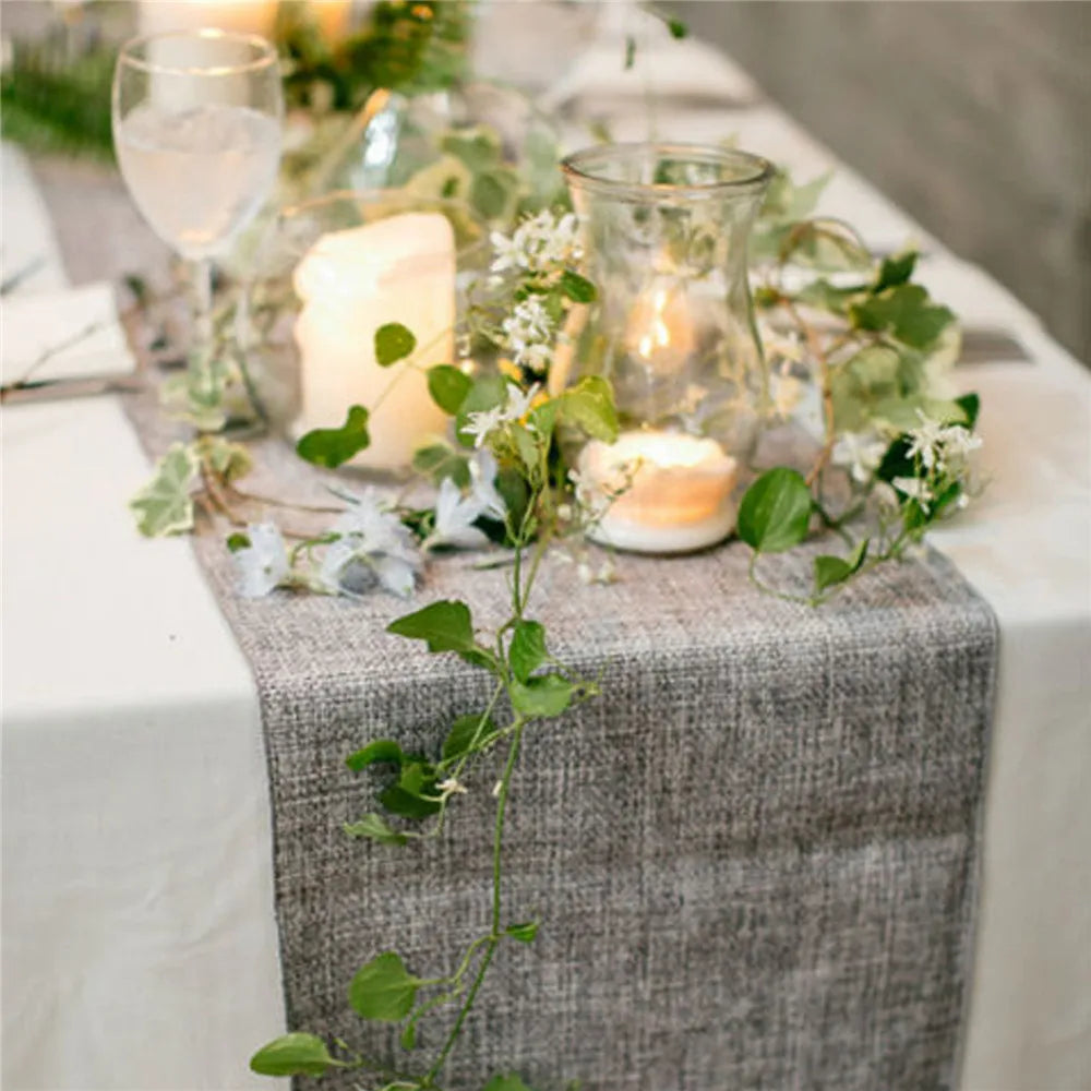 Chemin de table en toile de jute vintage - Gris kaki