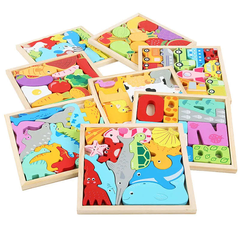Jouets en bois puzzle 3D - Apprentissage éducatif de la préhension par la main pour bébé