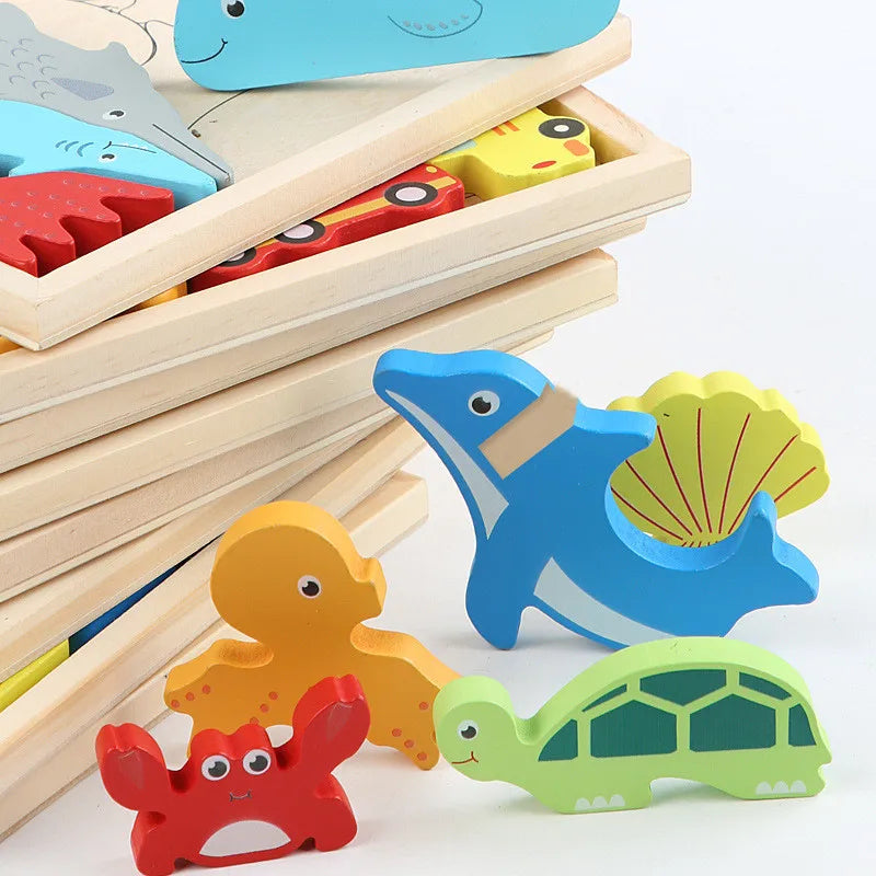 Jouets en bois puzzle 3D - Apprentissage éducatif de la préhension par la main pour bébé