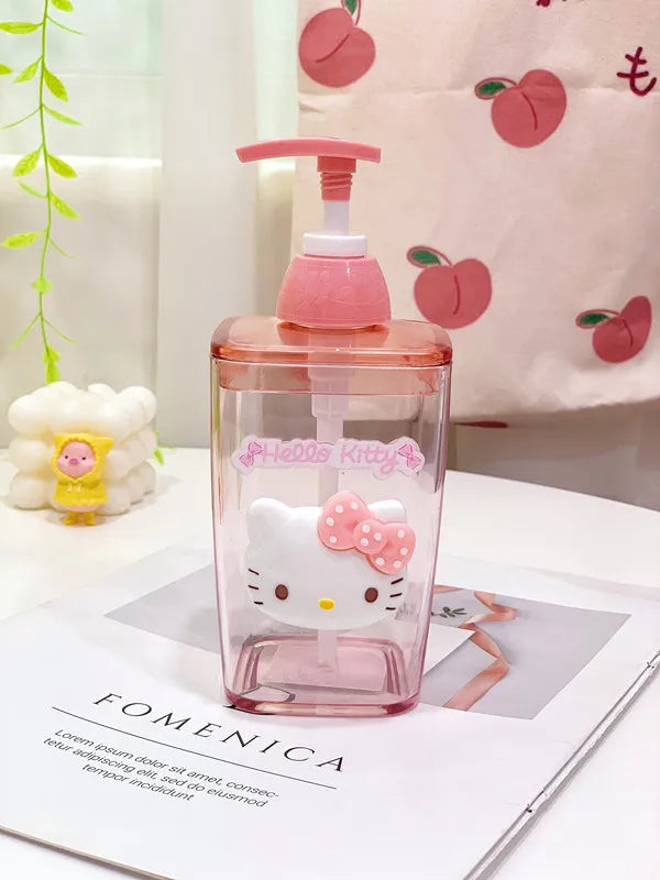 Hello Kitty-themed bottle with pump on a magazine background