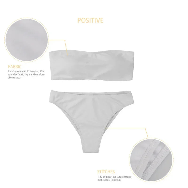 Gray bikini set with fabric and stitch details on a white background