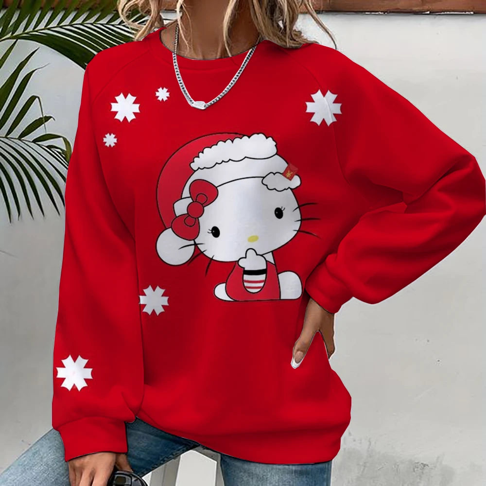 Red sweater with a cartoon character wearing a Santa hat on a white background