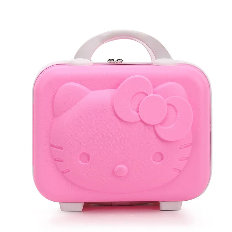 Pink suitcase with a Hello Kitty design on a white background