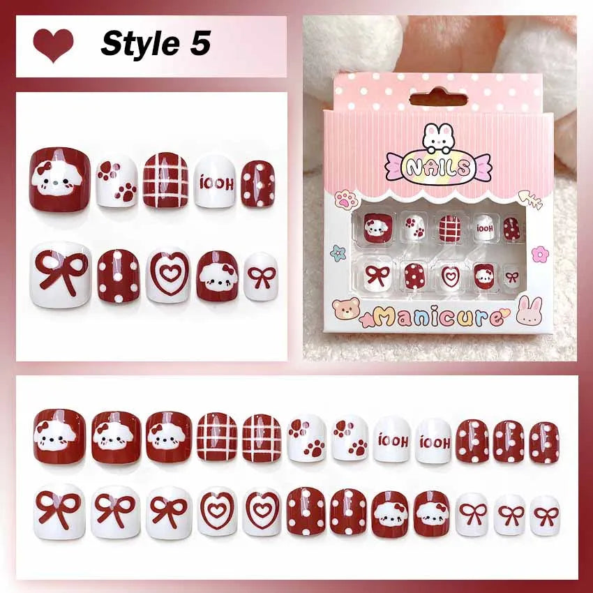 Set of nail art designs with packaging labeled 'Nails Manicure' on a pink background.
