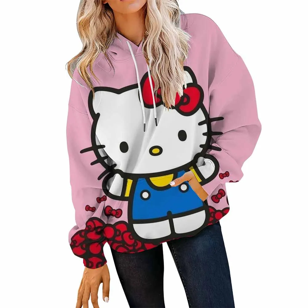 Pink hoodie with Hello Kitty design on a white background