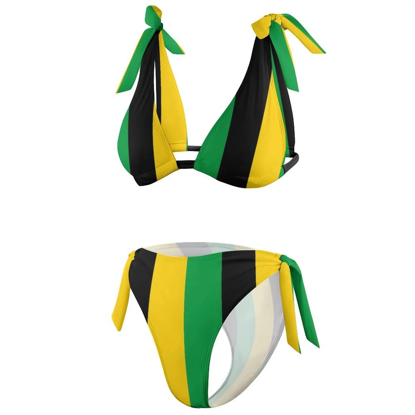 Bikini set with Jamaican flag colors on a white background