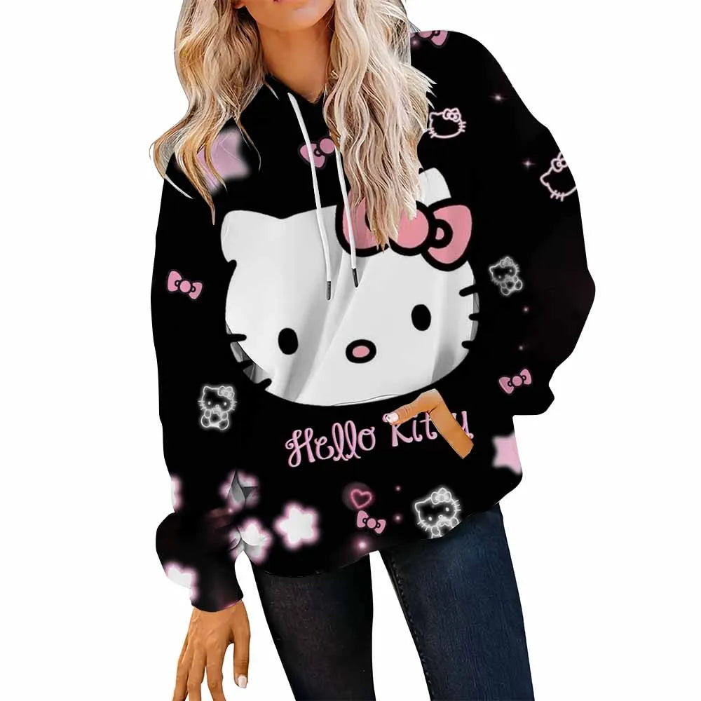 Black hoodie with Hello Kitty design on a white background