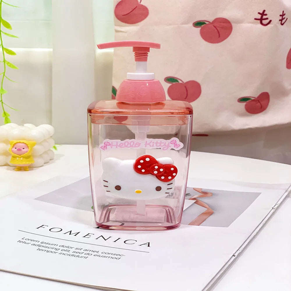 Hello Kitty-themed bottle on a magazine with a soft pink background