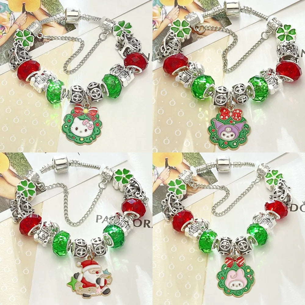 Pandora-style charm bracelet with colorful charms on a white background