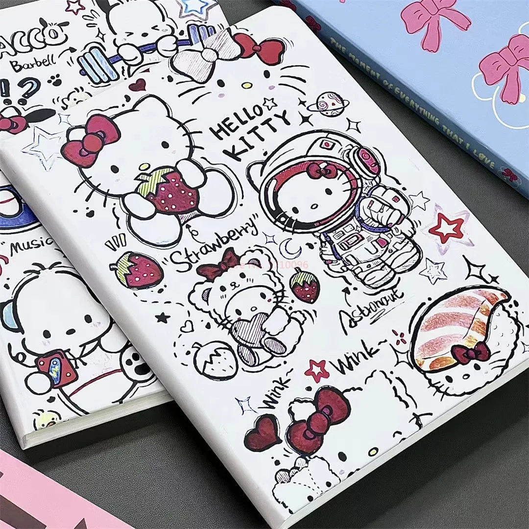 Notebook with Hello Kitty design on a gray surface