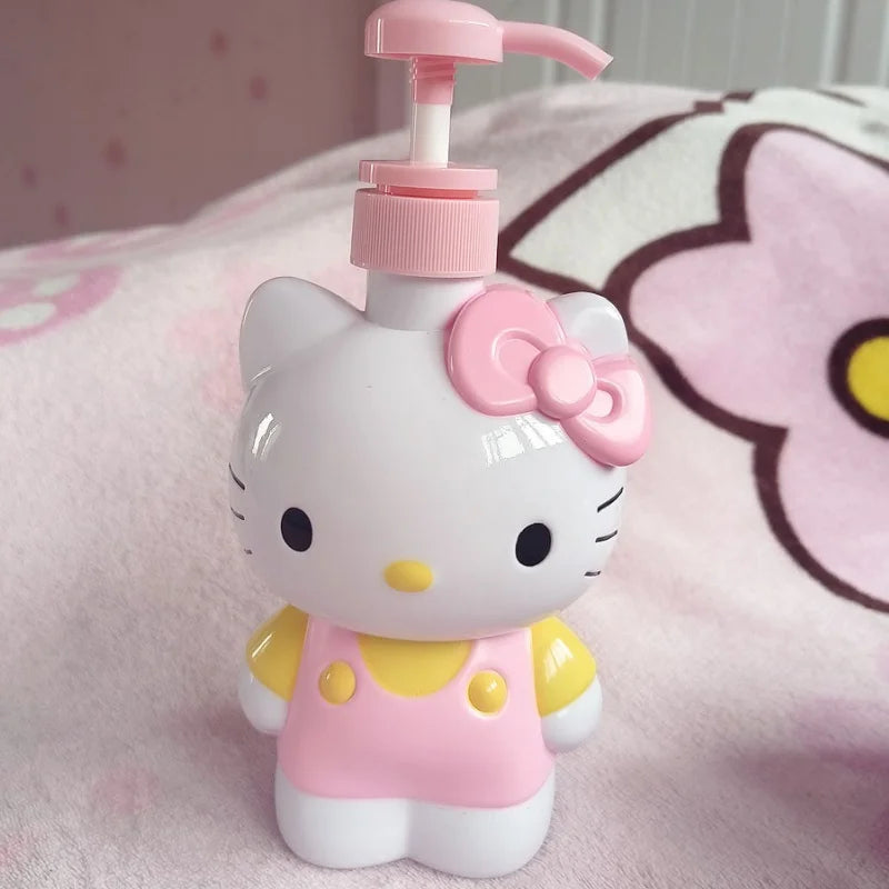 Hello Kitty-themed bottle with pink pump on a soft pink background