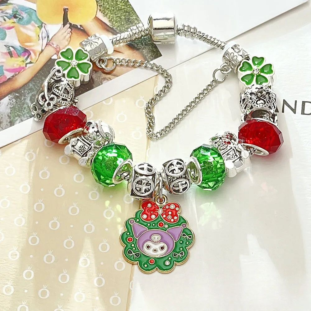 Bracelet with colorful charms on a magazine background