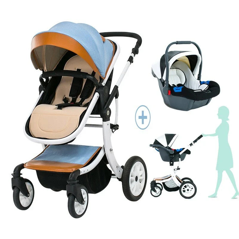 Poussette bébé de luxe 3 en 1 avec siège auto