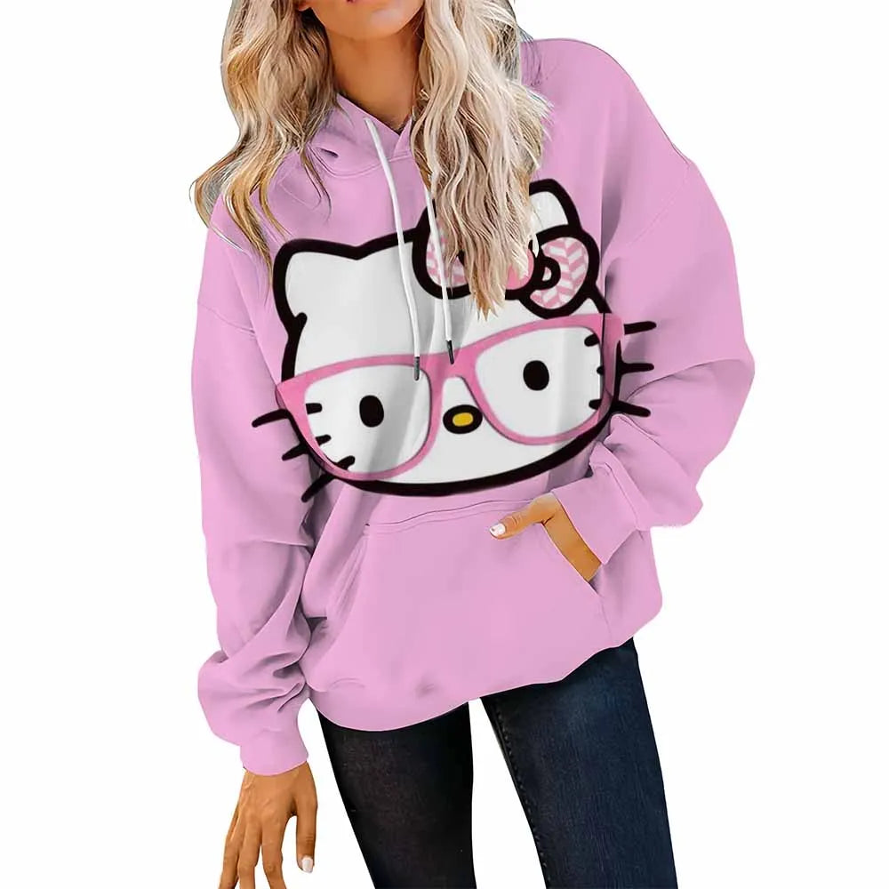 Pink hoodie with cartoon character design on a white background