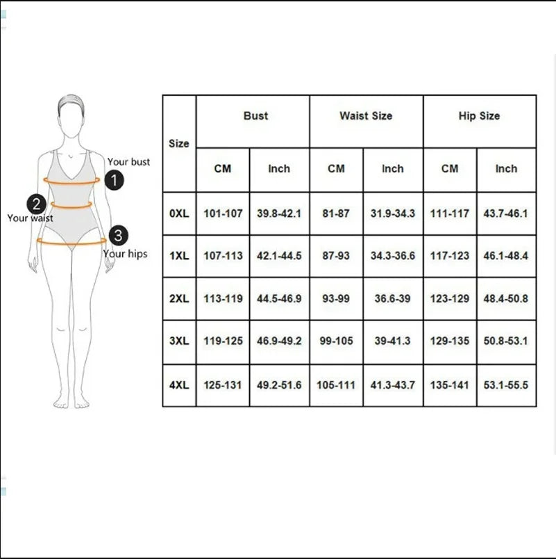 Size chart for women's clothing with measurements in centimeters and inches.