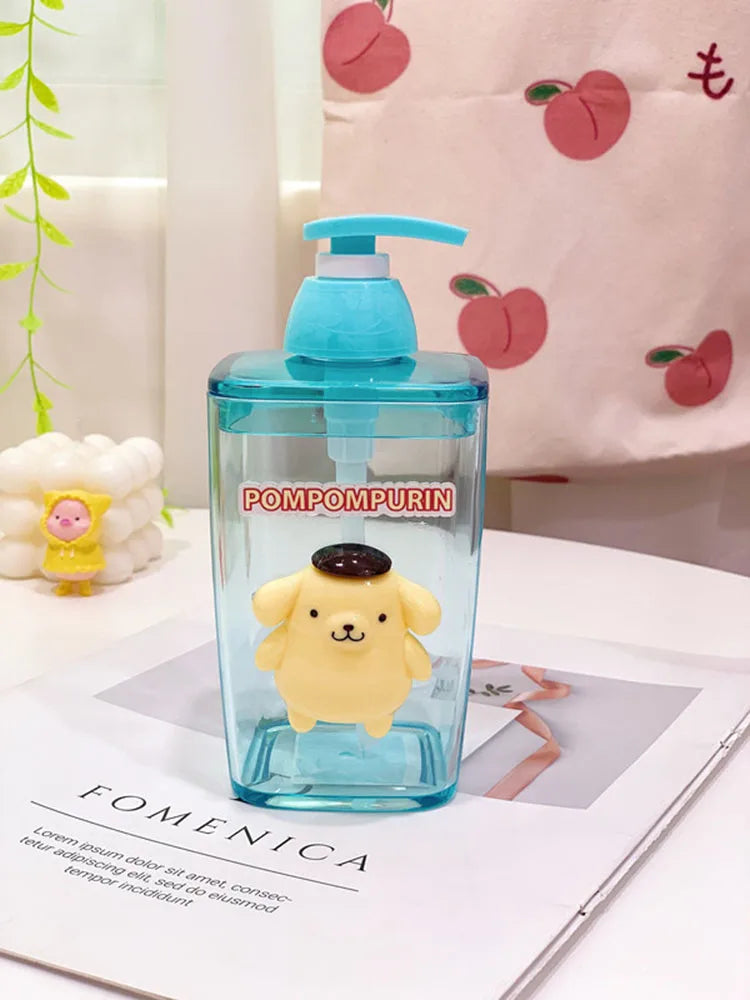Clear blue water bottle with a yellow character on a magazine