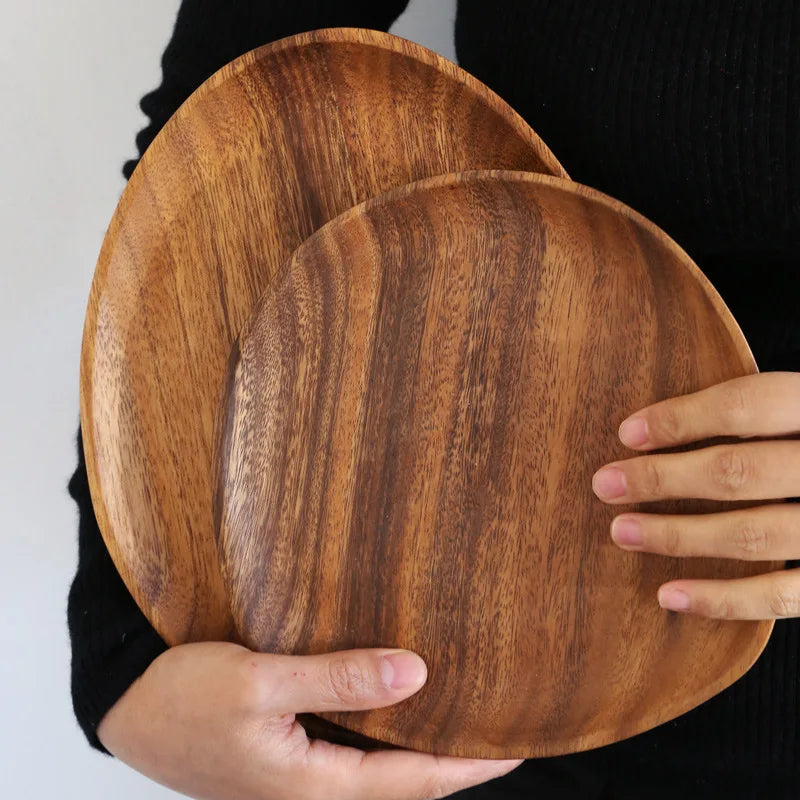 Ensemble d'assiettes ovales en bois massif de qualité supérieure