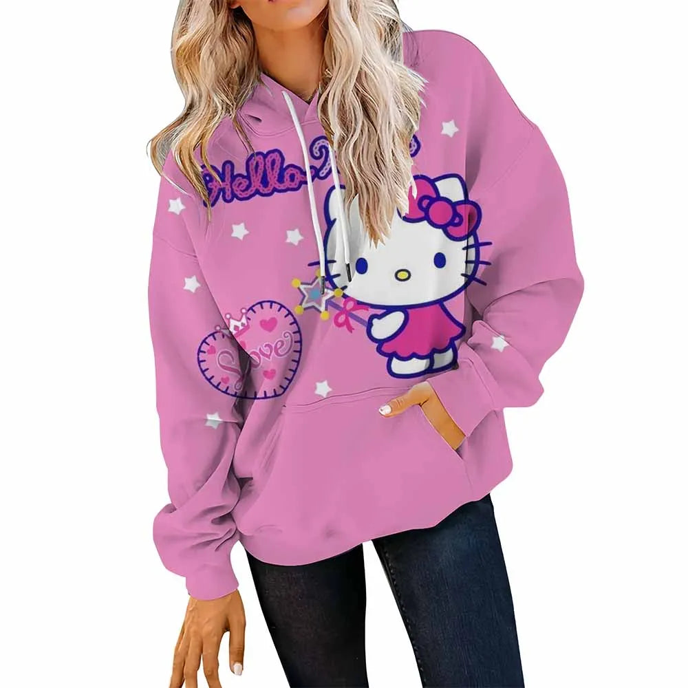 Pink hoodie with Hello Kitty design on a white background