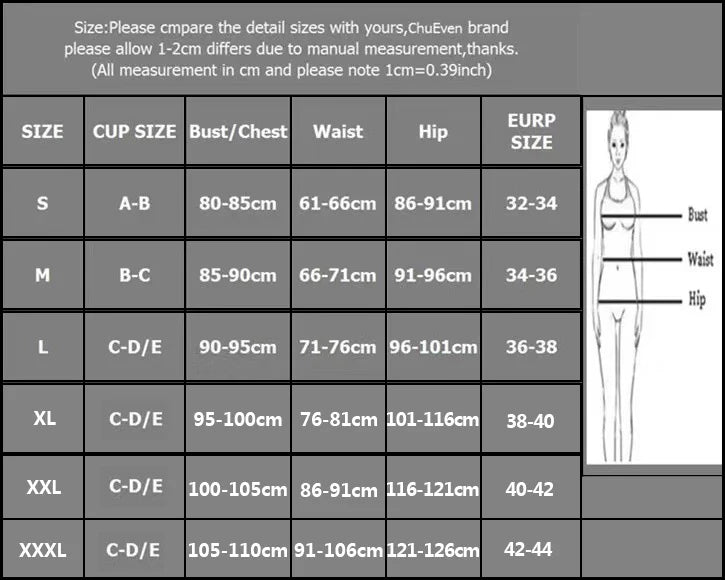 Size chart for bras with measurements in centimeters and EUROP size, featuring a gray background.