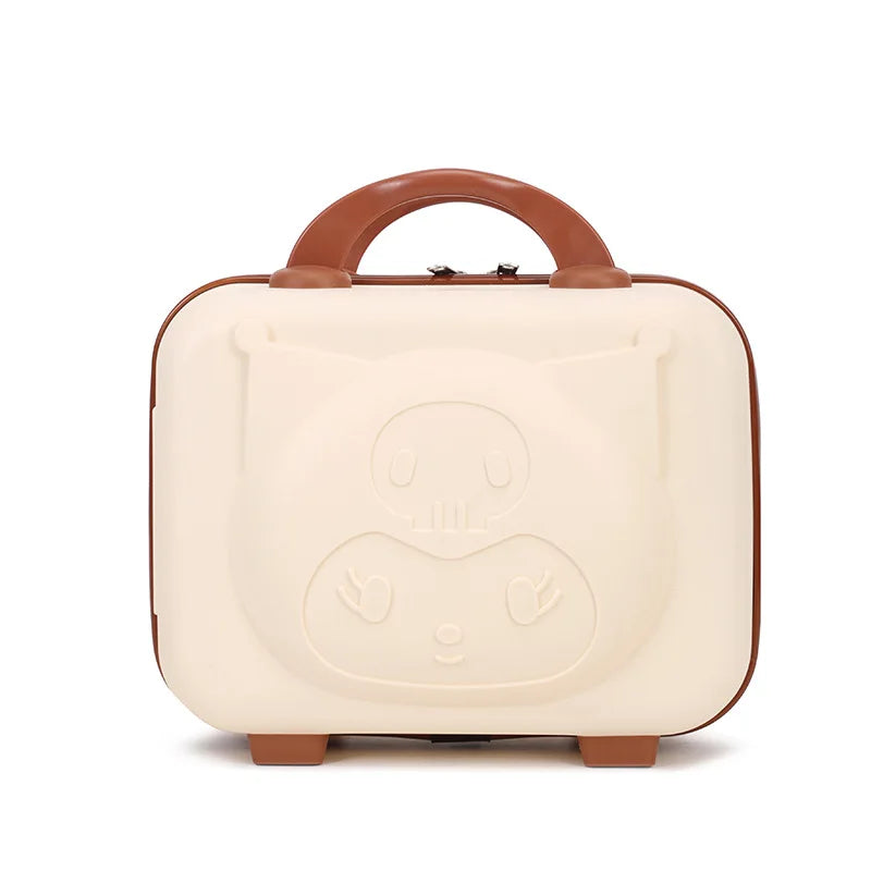 Small suitcase with a cartoon face design on a white background