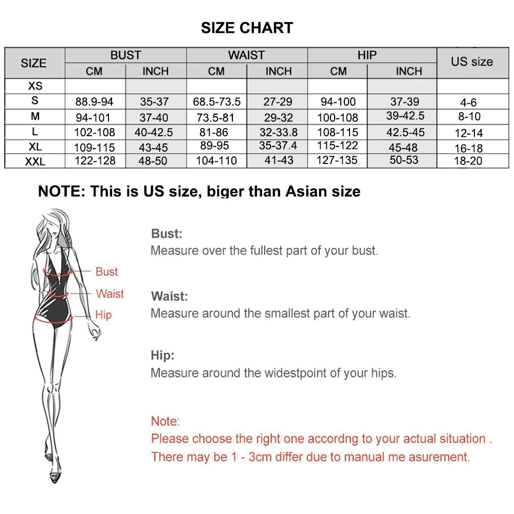 Size chart for clothing with measurements in centimeters and inches, including a diagram of body measurements.