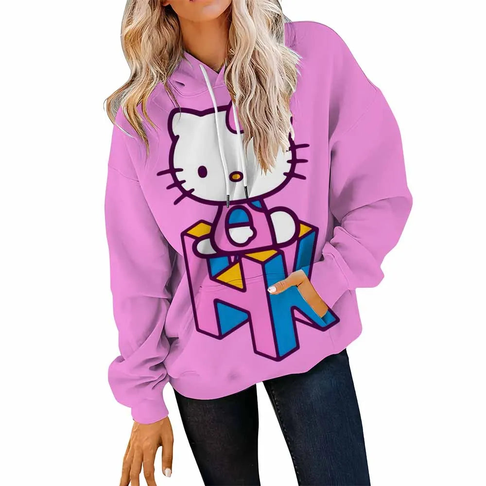 Pink hoodie with Hello Kitty design on a white background