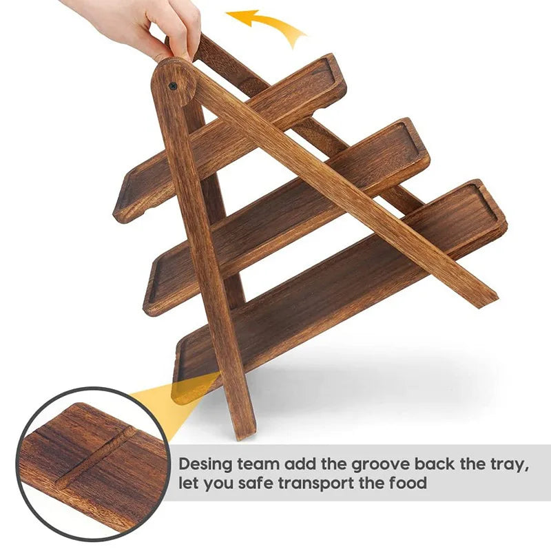 Plateau de service en bois à 3 niveaux de style ferme