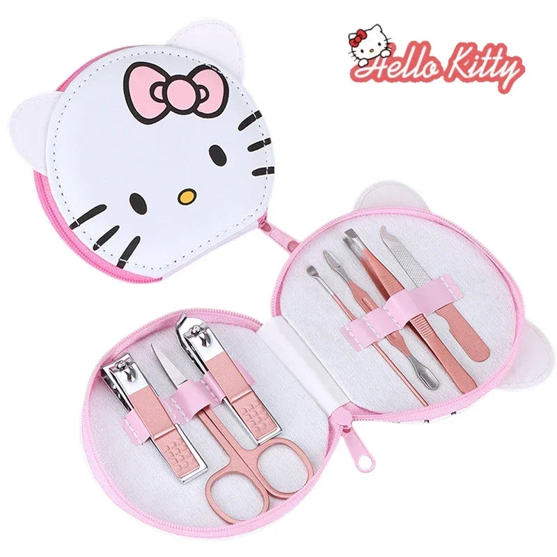 Hello Kitty nail care set with tools and scissors in a pink case on a white background