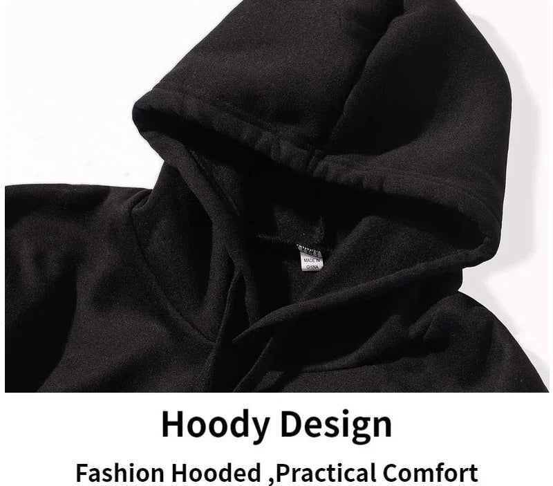 Black hoodie with a visible brand tag on a white background