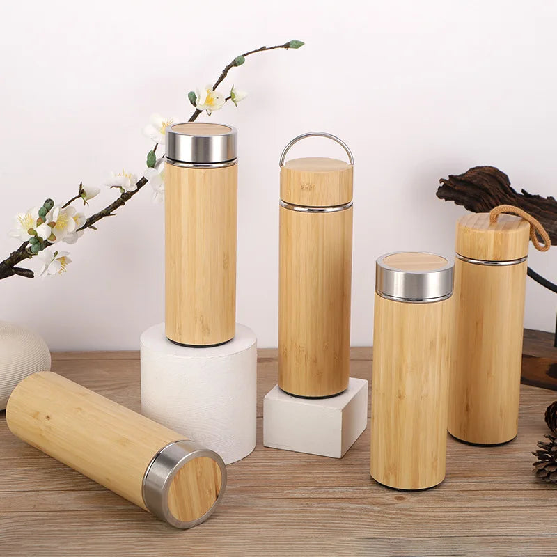Bouteille d'eau isotherme en bambou - Personnalisée et chauffante