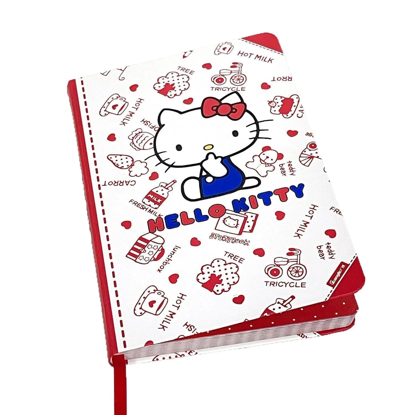 Hello Kitty notebook with red and white design on a white background