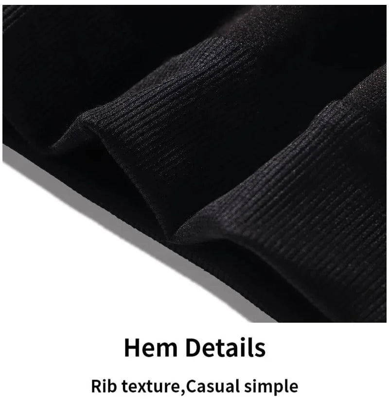 Close-up of black ribbed fabric with 'Hem Details' text