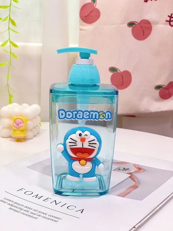 Blue bottle with Doraemon character on a white surface