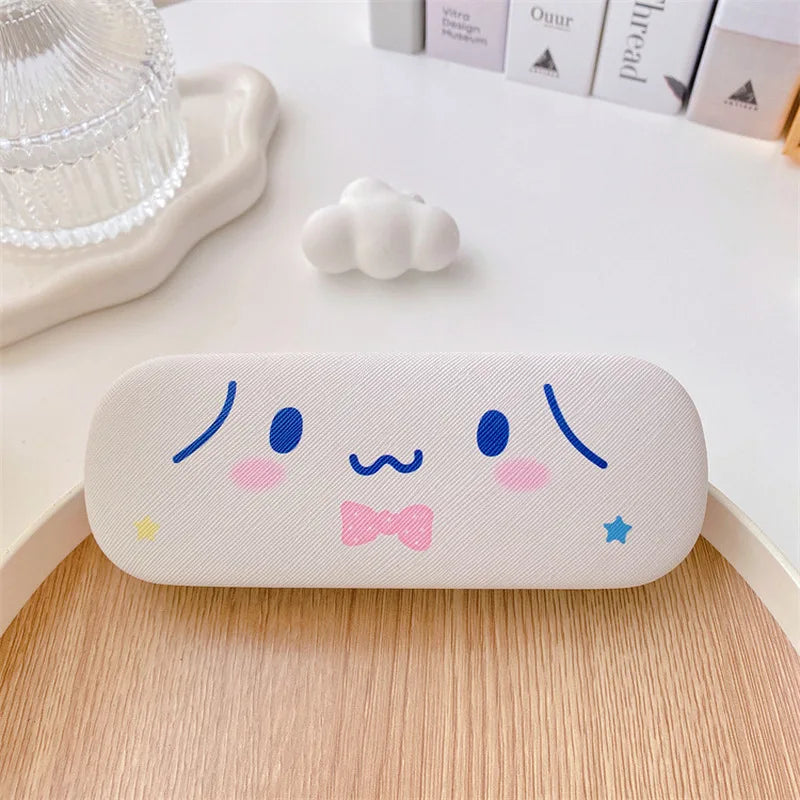 Cute white case with face design on a wooden surface