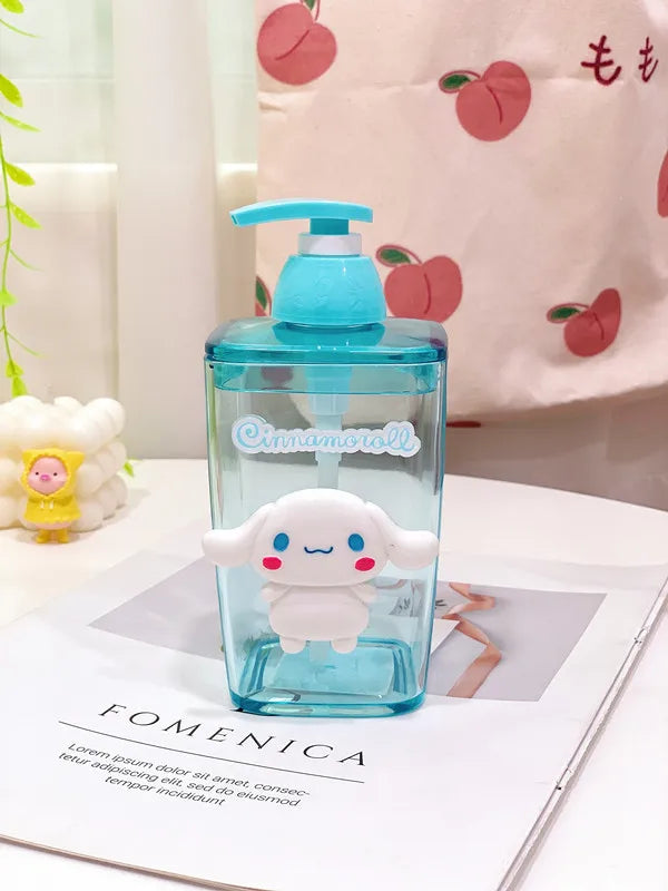 Blue bottle with a cartoon character on a white surface