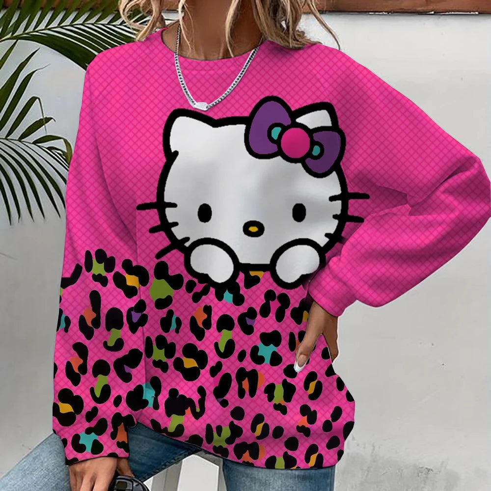 Pink sweatshirt with Hello Kitty design and leopard print