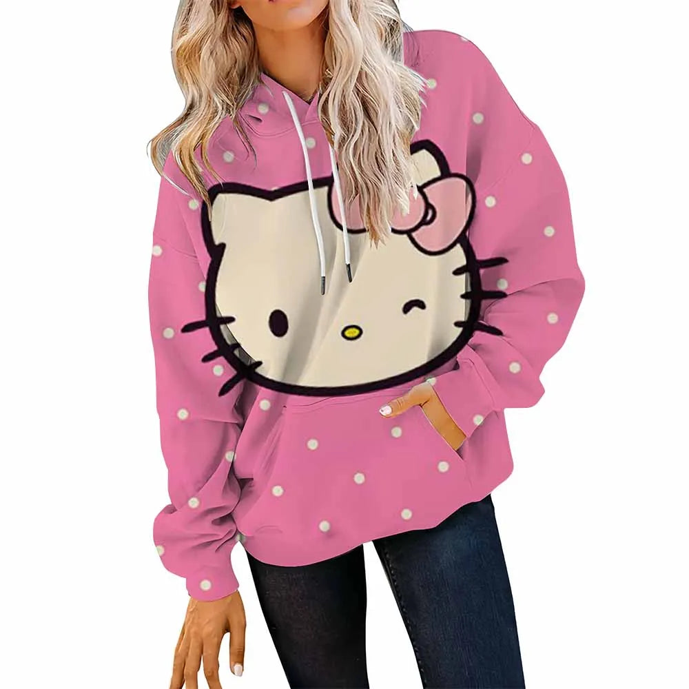 Pink hoodie with cartoon character design on a white background