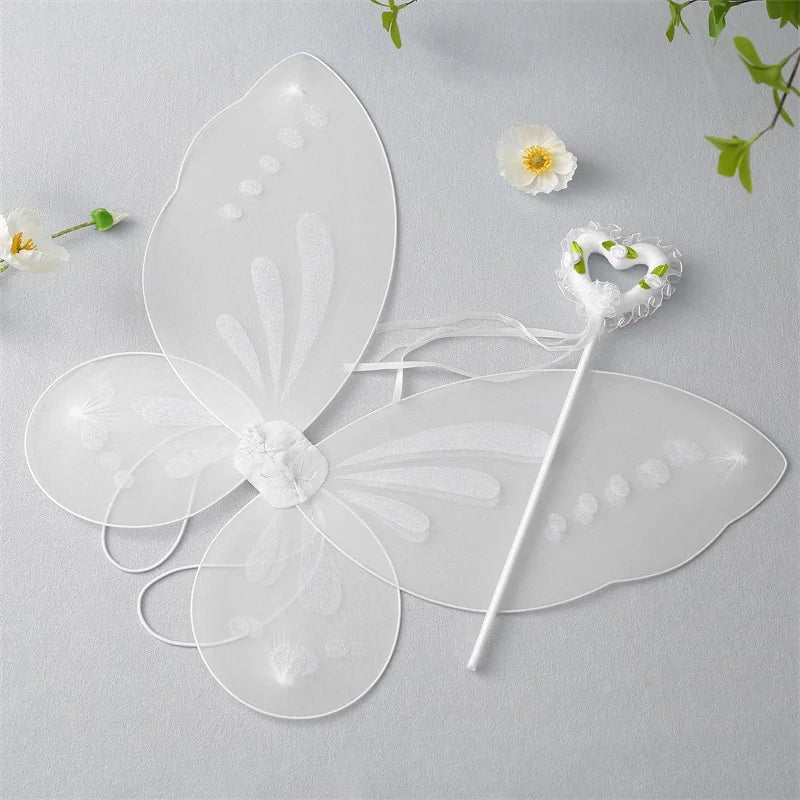 Girls White Butterfly Wings Set with Magic Wand - Cake Pops Parties