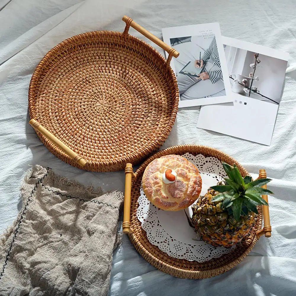 Handwoven Rattan Round Tray - Cake Pops Parties