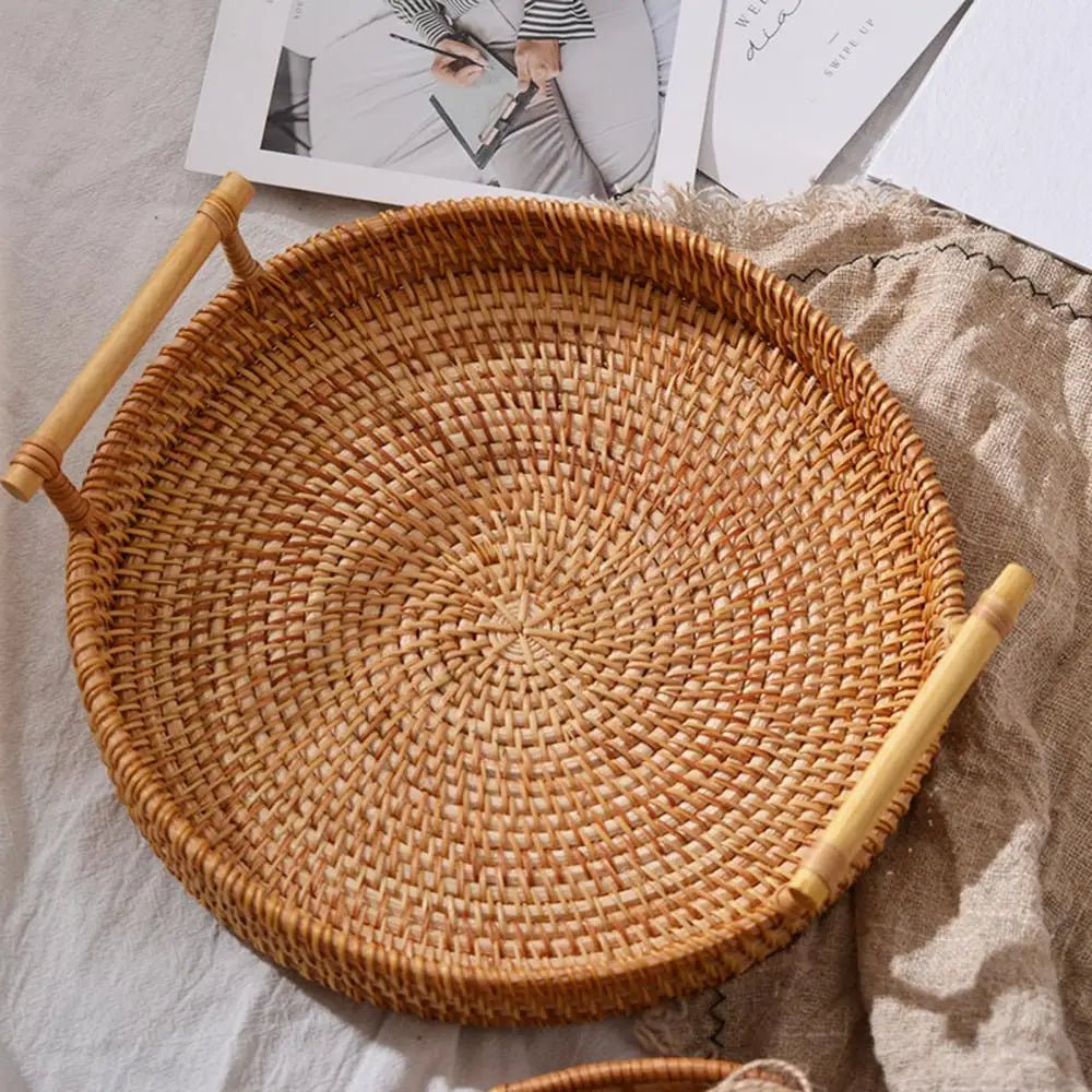 Handwoven Rattan Round Tray - Cake Pops Parties