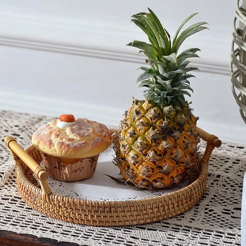 Handwoven Rattan Round Tray - Cake Pops Parties