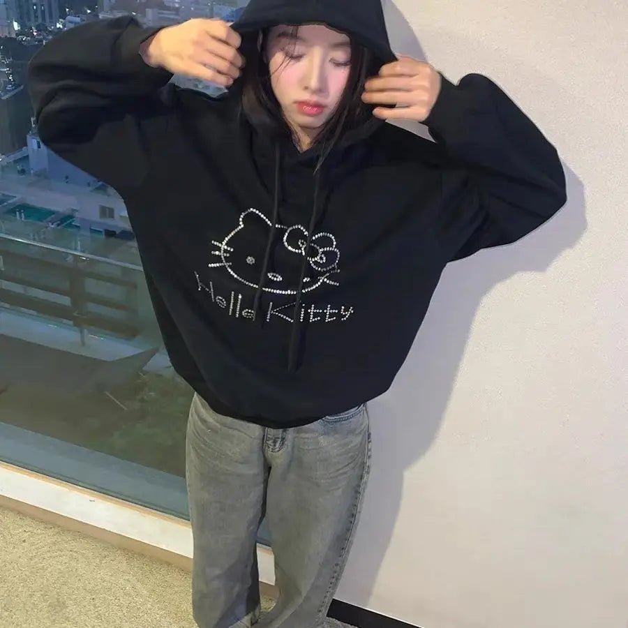 Hello Kitty Diamond Velvet Hoodie | Women’s Loose Autumn Winter Coat - Cake Pops Parties
