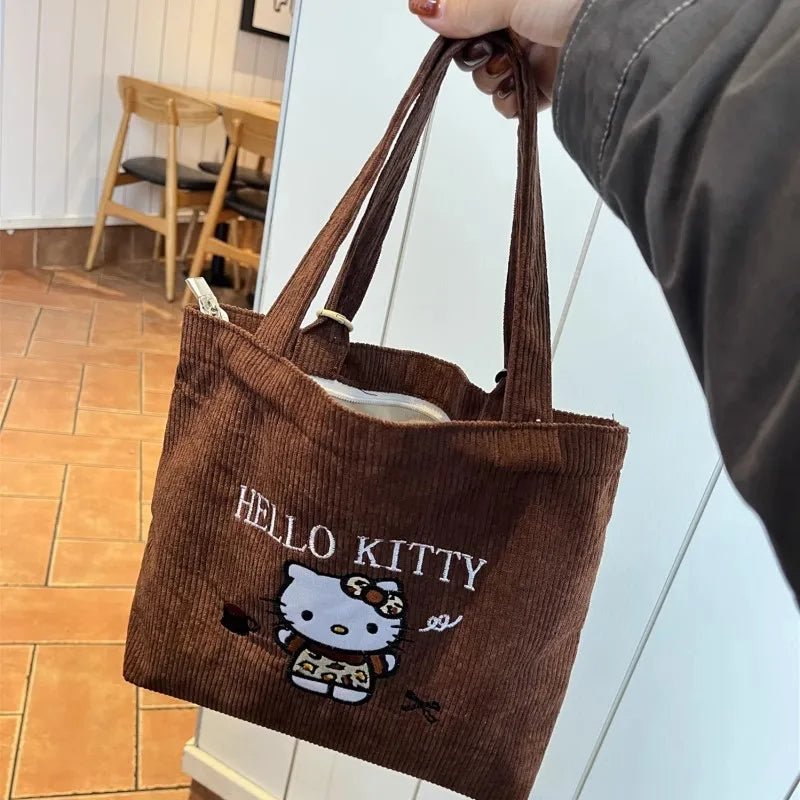Hello Kitty Embroidered Handbag Corduroy School Shoulder Bag - Cake Pops Parties
