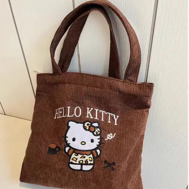 Hello Kitty Embroidered Handbag Corduroy School Shoulder Bag - Cake Pops Parties