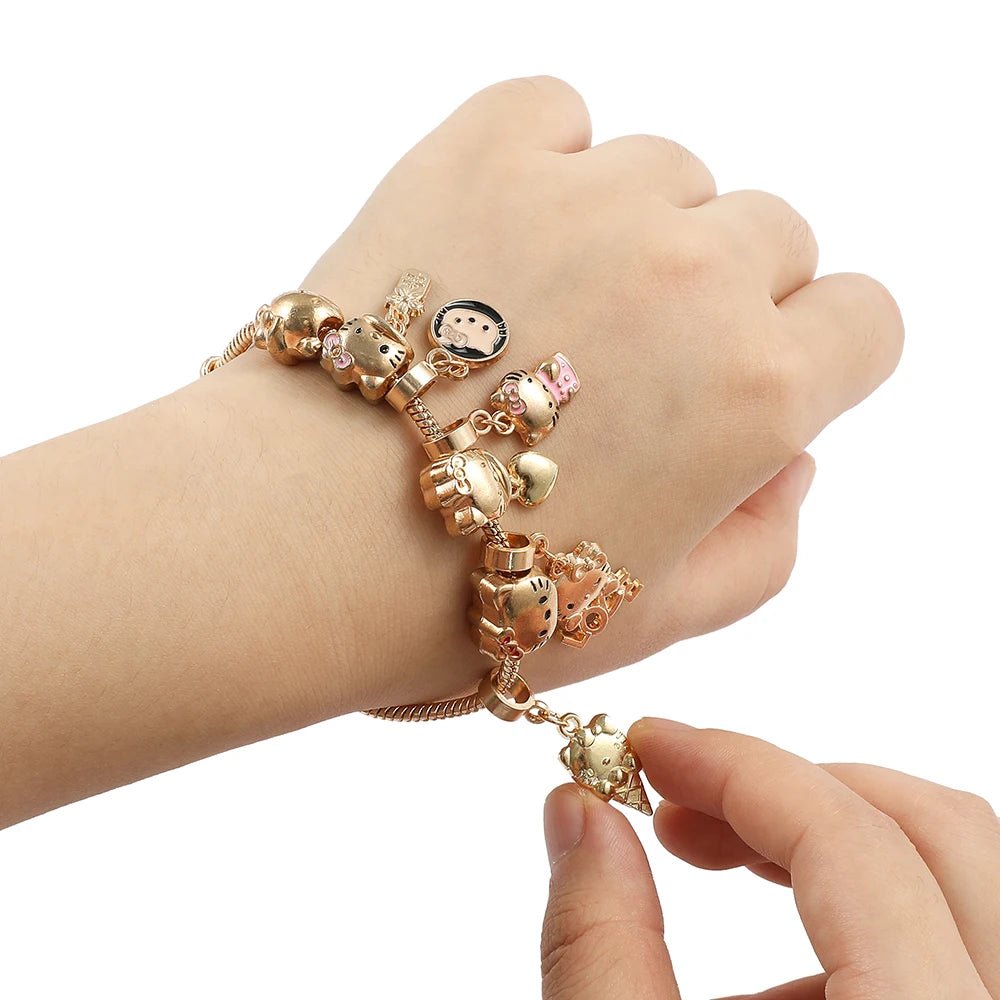 Hello Kitty Gold Plated Charm Bracelet Women Kawaii Sanrio Gift - Cake Pops Parties